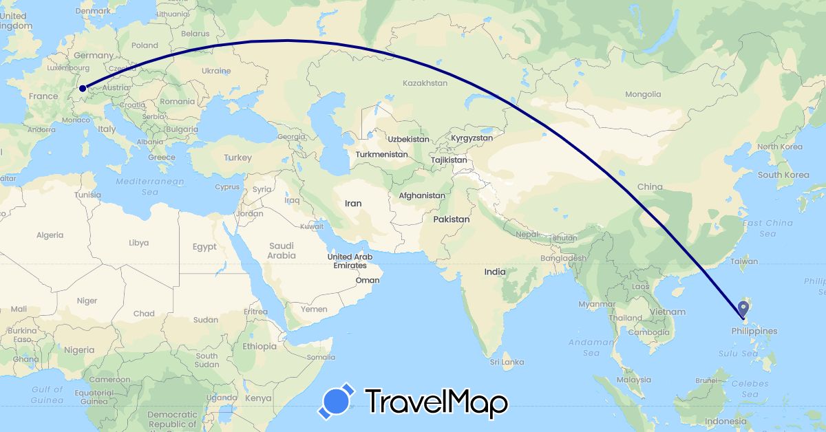 TravelMap itinerary: driving in Switzerland, Philippines (Asia, Europe)